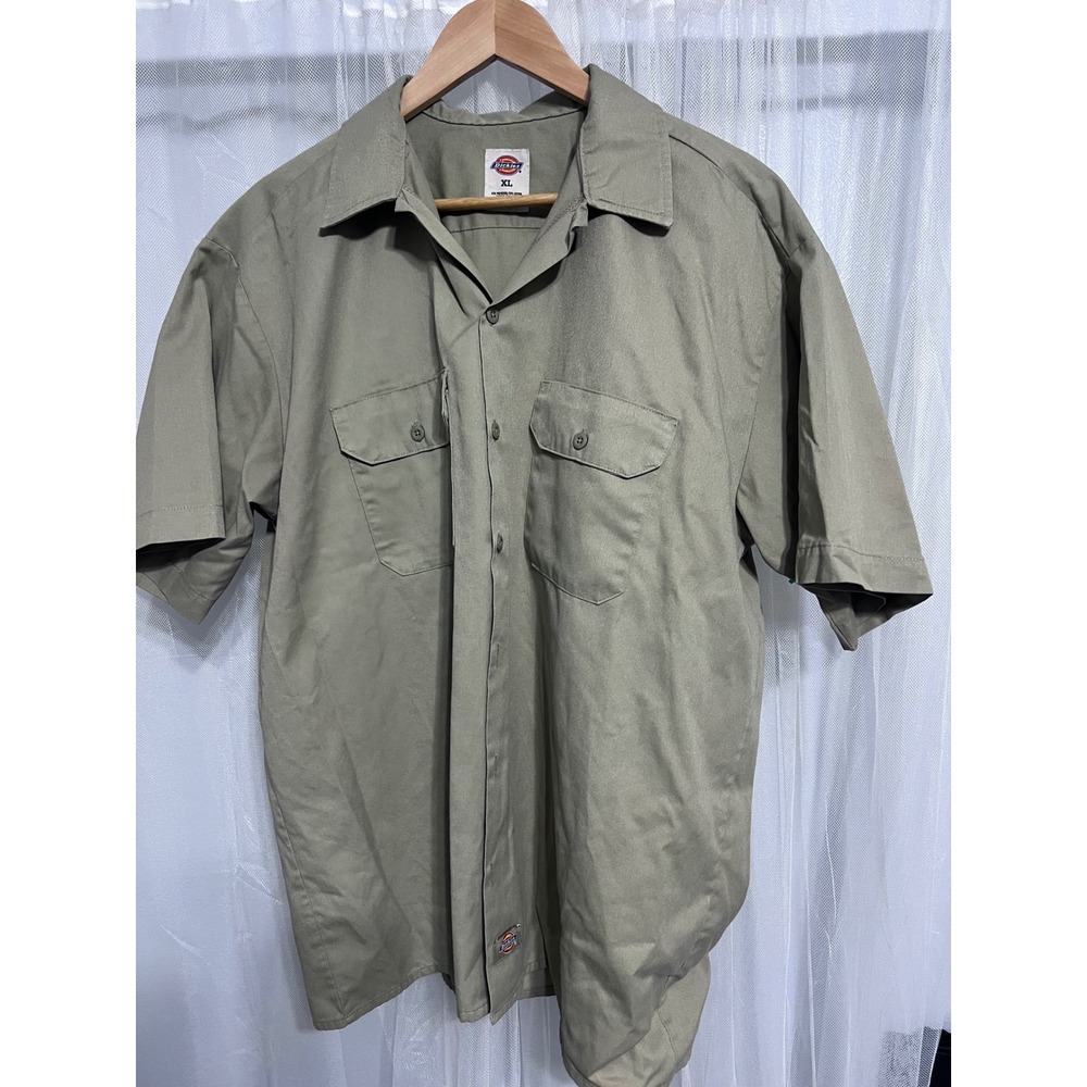 Dickies Mens Khaki Short Sleeve Work Shirt XL Button Up Two‎ Pocket Uniform